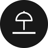 white umbrella icon inside black circle